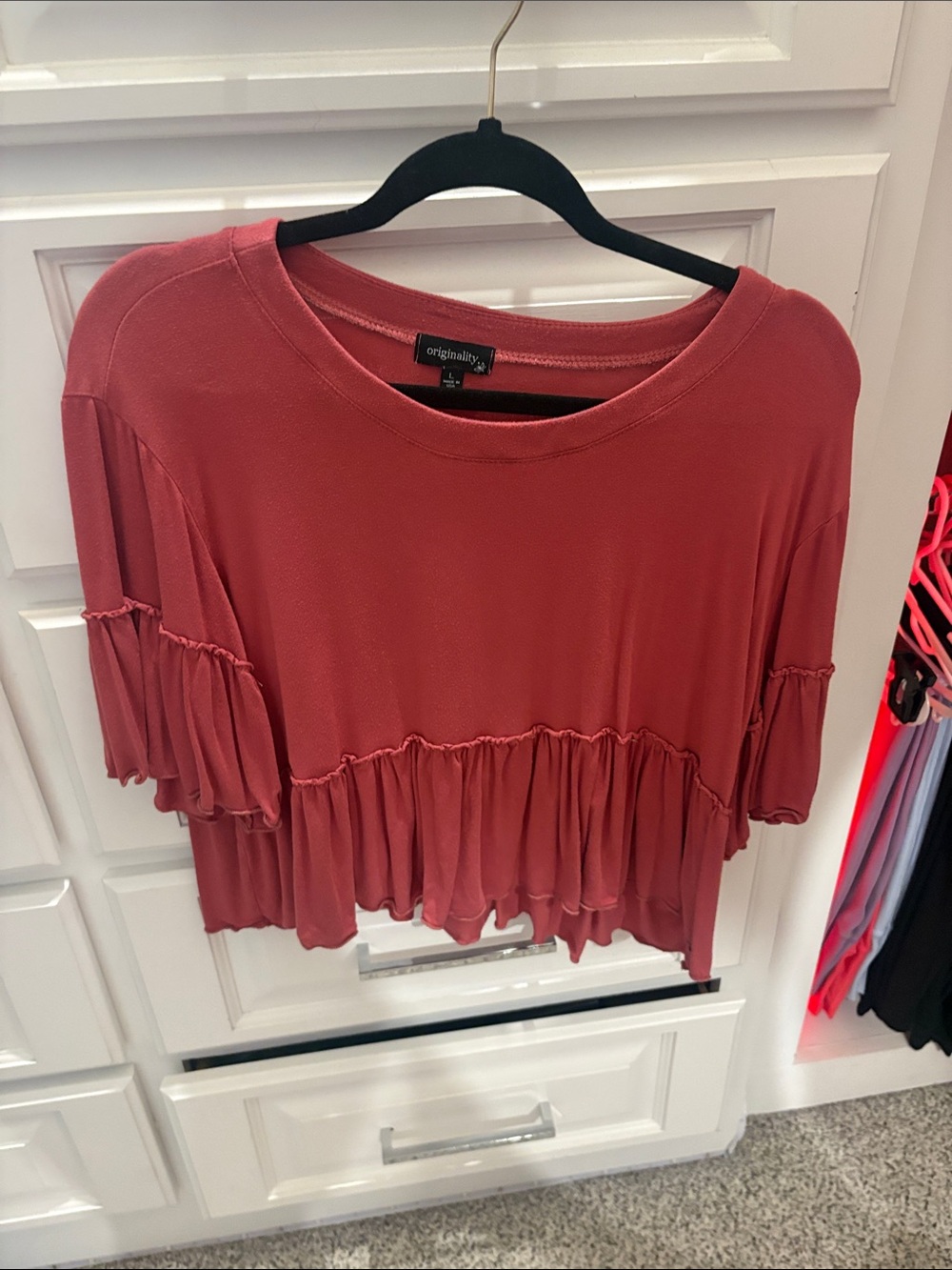 Tiered Ruffle Short-Sleeve Top in Dusty Rose